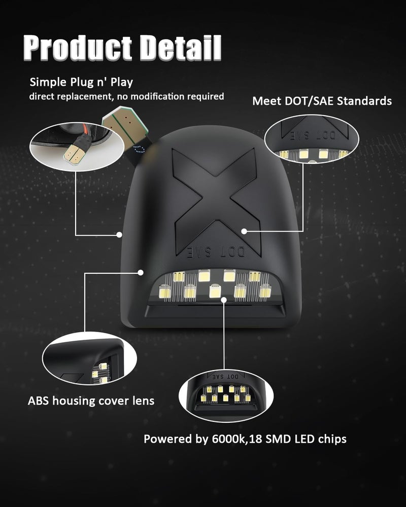 Best View X-Style LED License Plate Light Tag Lights Assembly Compatible with Chevy Silverado Suburban Tahoe GMC Sierra 1500 2500 3500 HD Escalade EXT, White & Red LED Light [PATENT PENDING] - Image 3